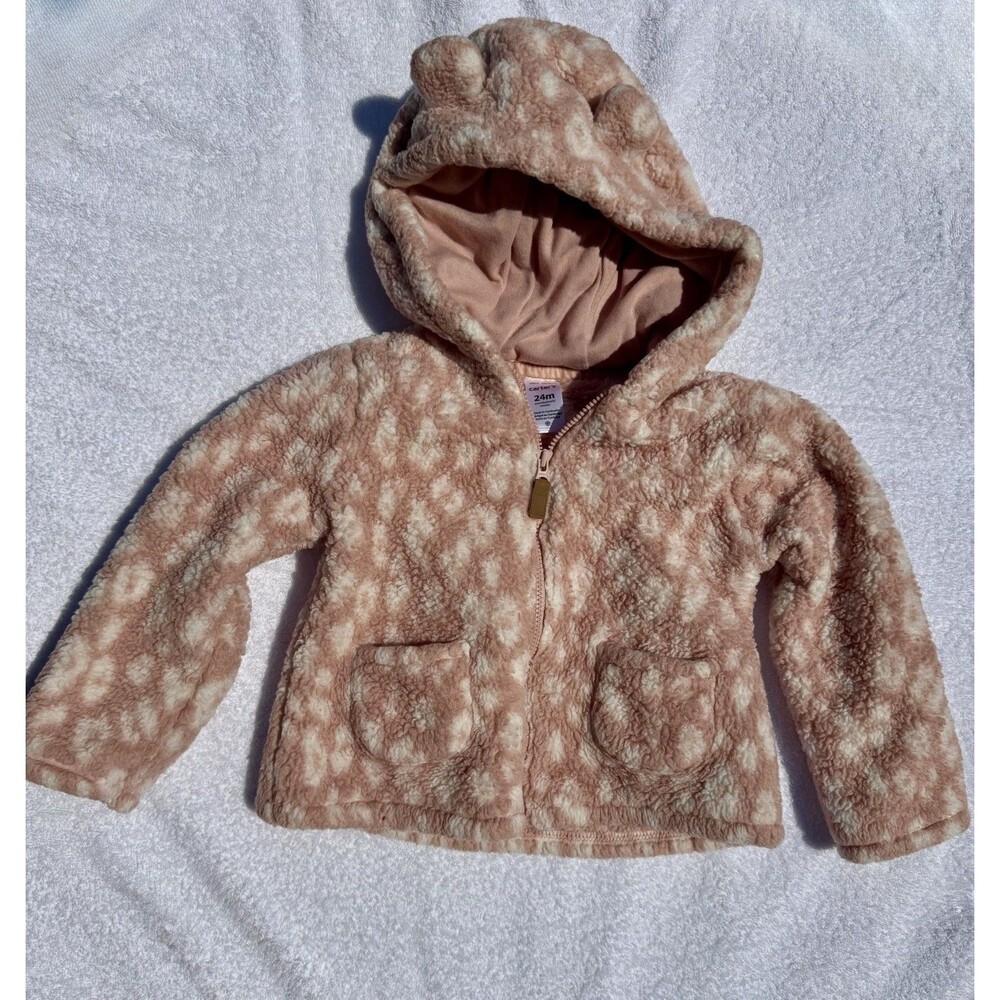 Carter's Girls 18-24M Pink Animal Print Fleece Hooded Full Zip Jacket